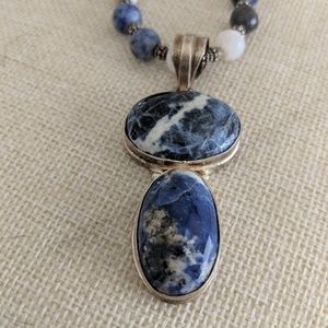 Necklace, Sodalite, blues and whites, 24 inches